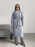 Пальто зимове з поясом сіре ялинка, фото 8