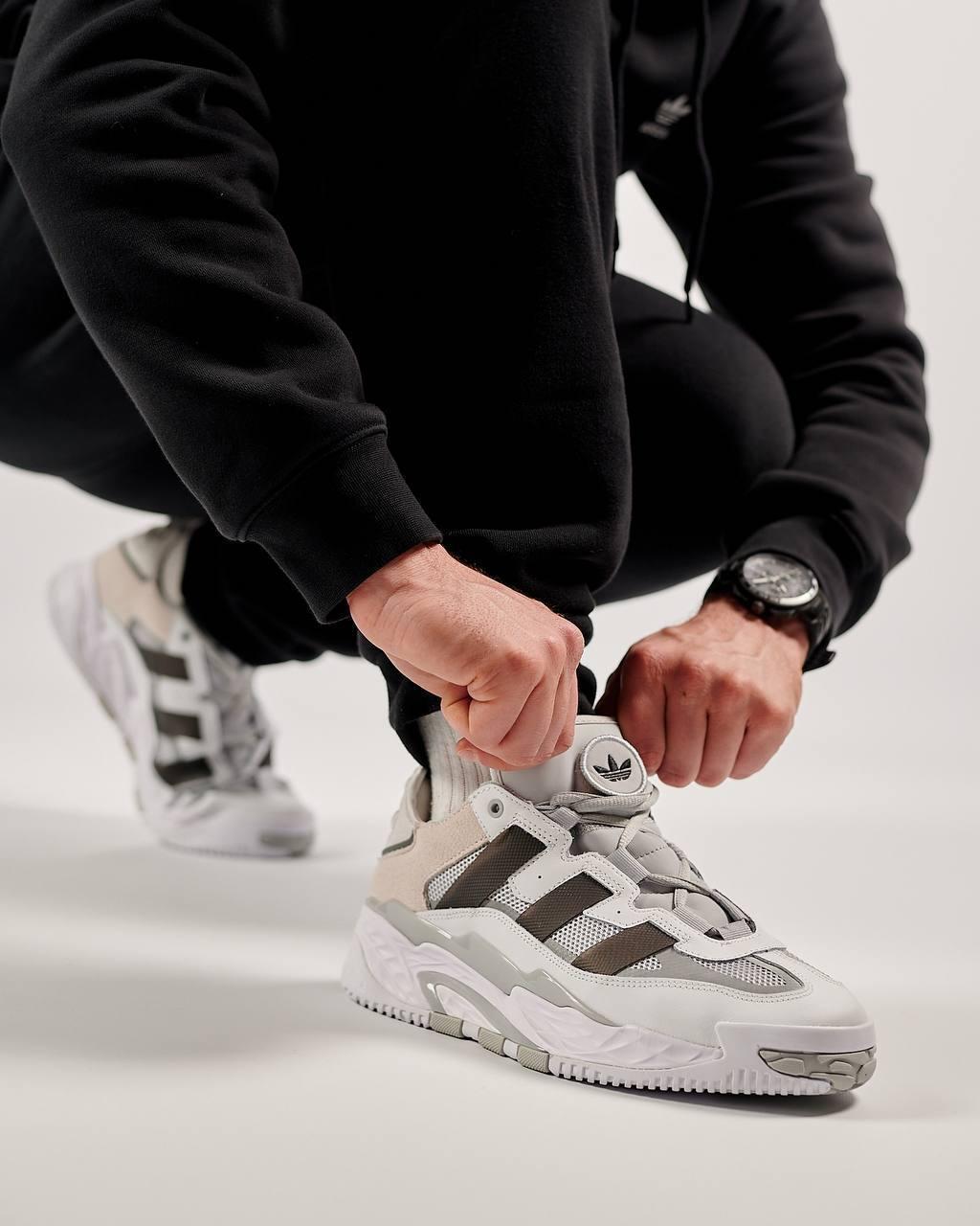 Чоловічі кросівки Adidas Originals Niteball PRM White Grey Black, кеди Адідас шкіра текстиль сер. Чоловіче взуття