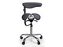 Ортопедичний стілець-сідло для майстра зі спинкою й розділеним сидінням (4 регулювання) Чорний мод. 8016-2, фото 2