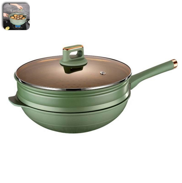 Сковорода-пароварка 2 в 1 (ГАЗ+ІНДУКЦІЯ) зі скляною кришкою Shikainuo (32 см) wok