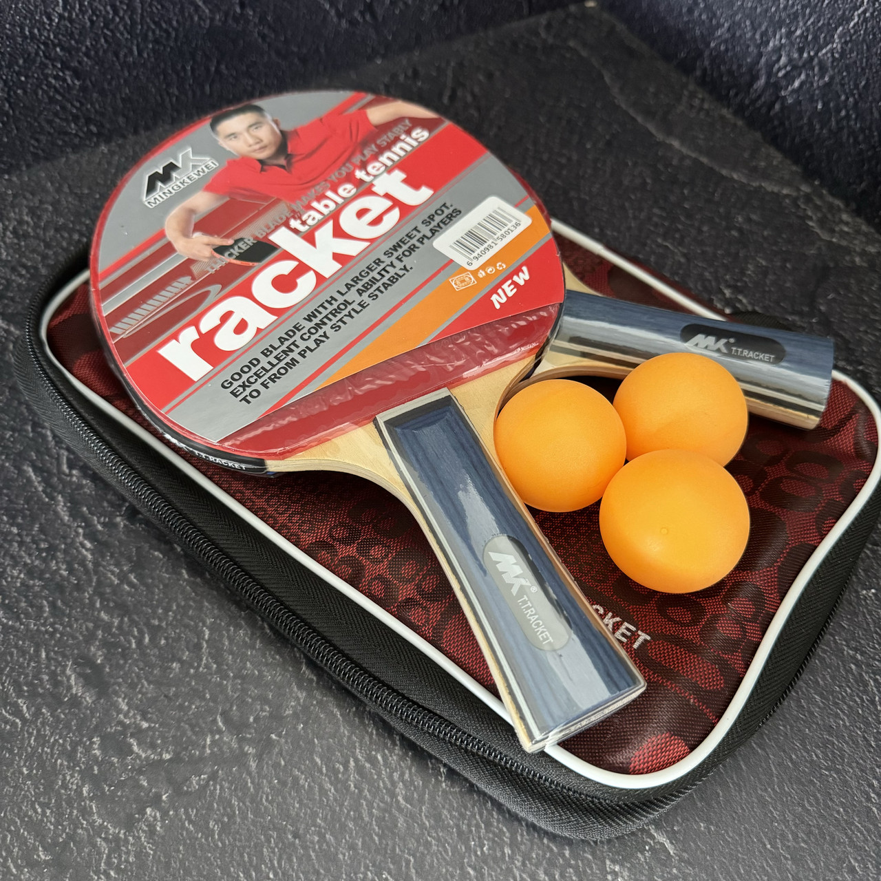 Комплект для настільного тенісу 2 ракетки + 3 м'ячики + чохол MINGKEWEI MT-8013