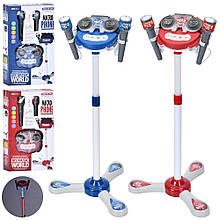 Мікрофон дитячій на стійці,музика, звук, світло, регулятор гучності, MP3, 2 кольори, на ба, 6002-синій