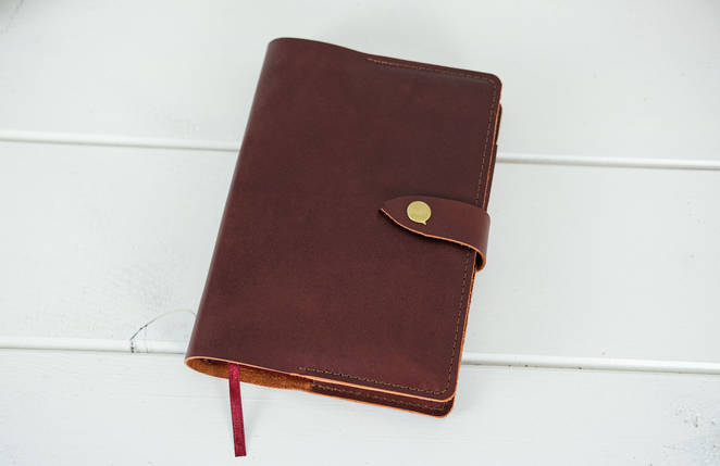 Обкладинка для блокноту А5 Дизайн №13 з натуральної шкіри колір Вишня, фото 1