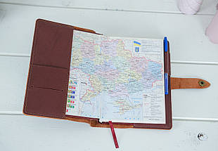 Обкладинка для блокноту А5 Дизайн №13 з натуральної шкіри колір Вишня, фото 5