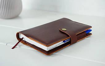 Обкладинка для блокноту А5 Дизайн №13 з натуральної шкіри колір Вишня, фото 4