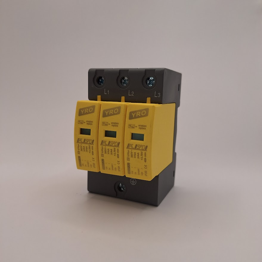 Обмежувач перенапруг ОПН AC SPD YRO 385V 20KA, змінна напруга 385В 3P Т2