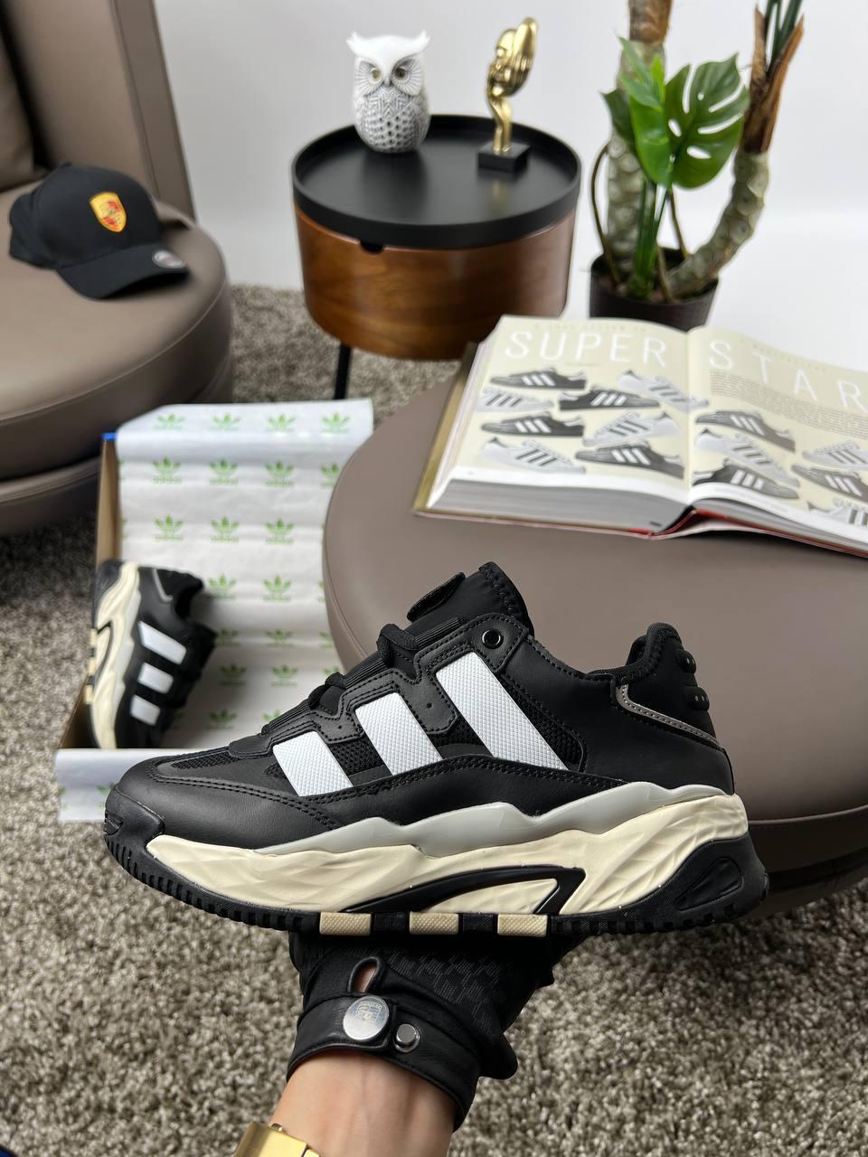 Чоловічі кросівки Adidas Originals Niteball M Black White Leathe, кеди Адідас шкіра текстиль чорний. Чоловіче взуття