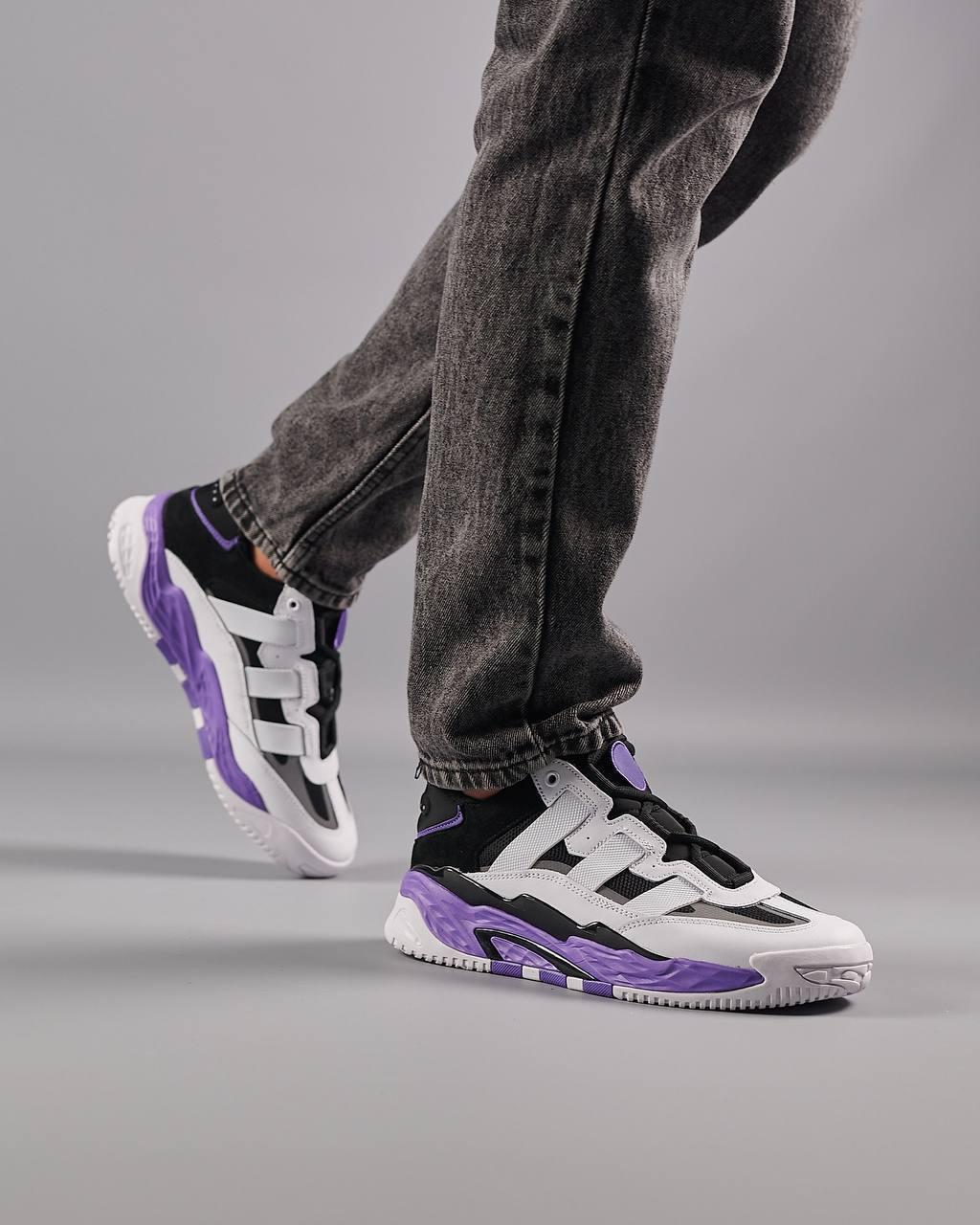 Чоловічі шкіряні кросівки Adidas Niteball HD White Purple, чоловічі кеди Адідас білі шкіра. Чоловіче взуття
