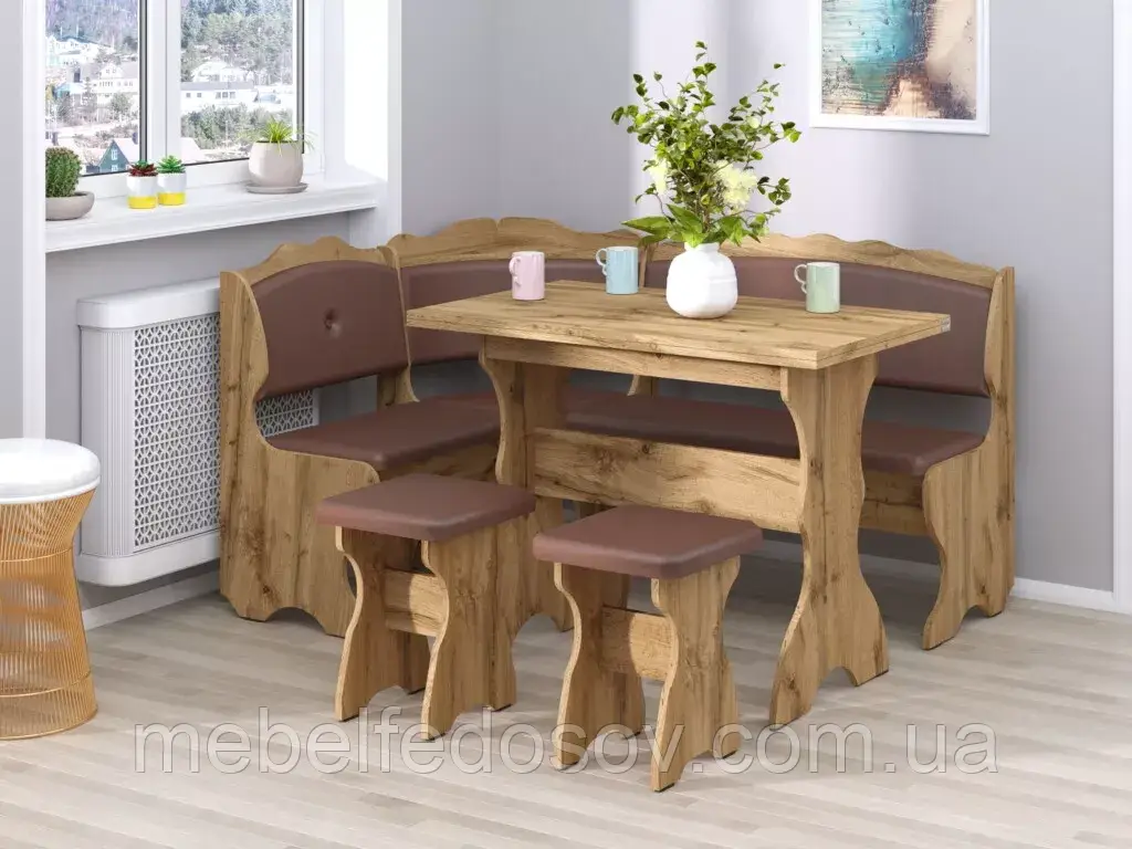 Кухонний куточок Цезар з не розкладним столом  (Пехотін) 1500х1100х850мм, фото 1