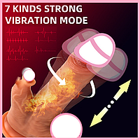 Фалоїмітатор із відростким вібратором із поштовхами ротацією й підігрівом на пульті, телескопічний Дилдо, інтимні