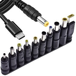 Кабель живлення для ноутбука та роутера + 10 перехідників, 65W, USB Type-C - DC / Кабель для заряджання ноутбука