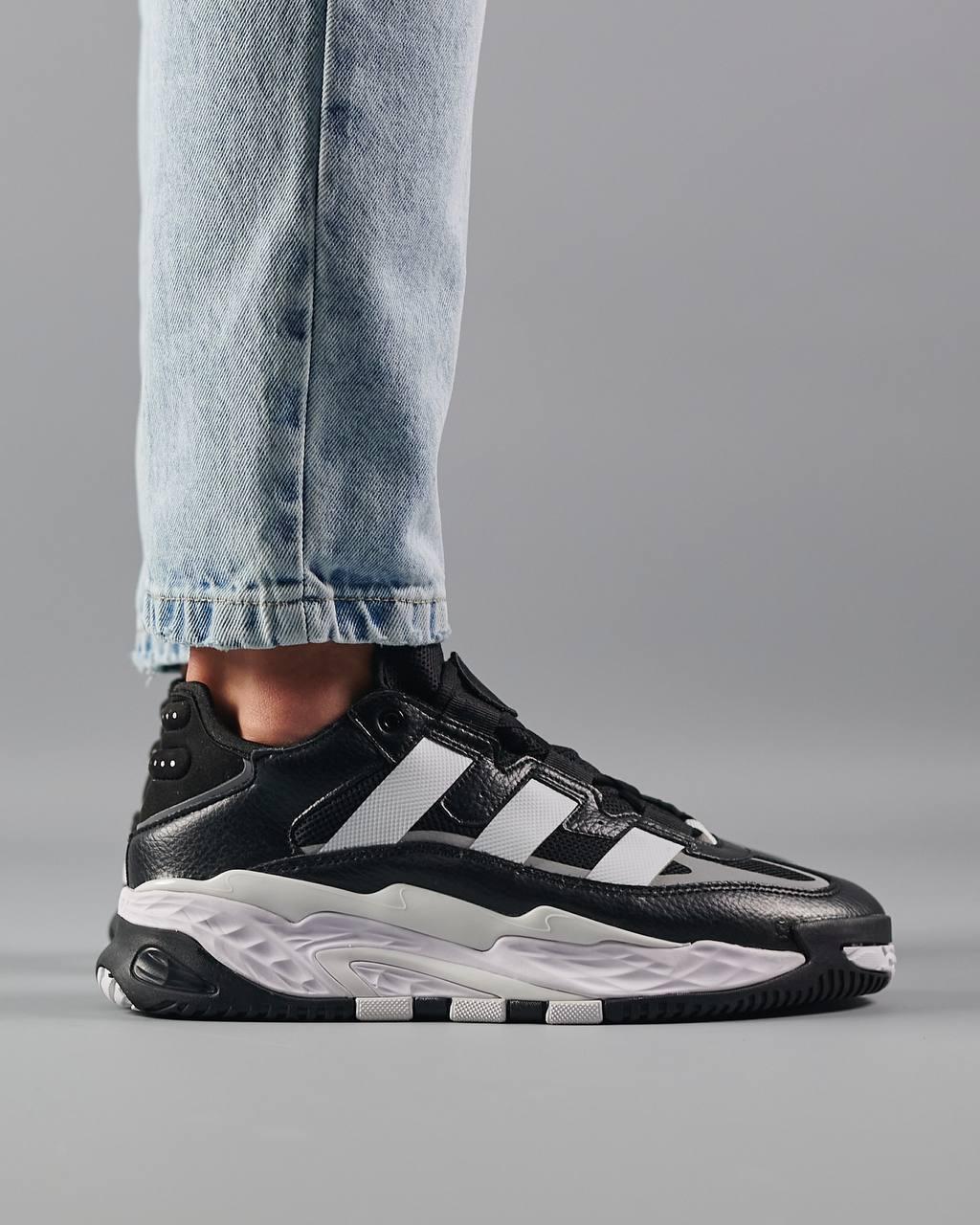 Чоловічі кросівки сітка шкіра Adidas Originals Niteball Black White Leather M, кеди текстиль шкіряне взуття