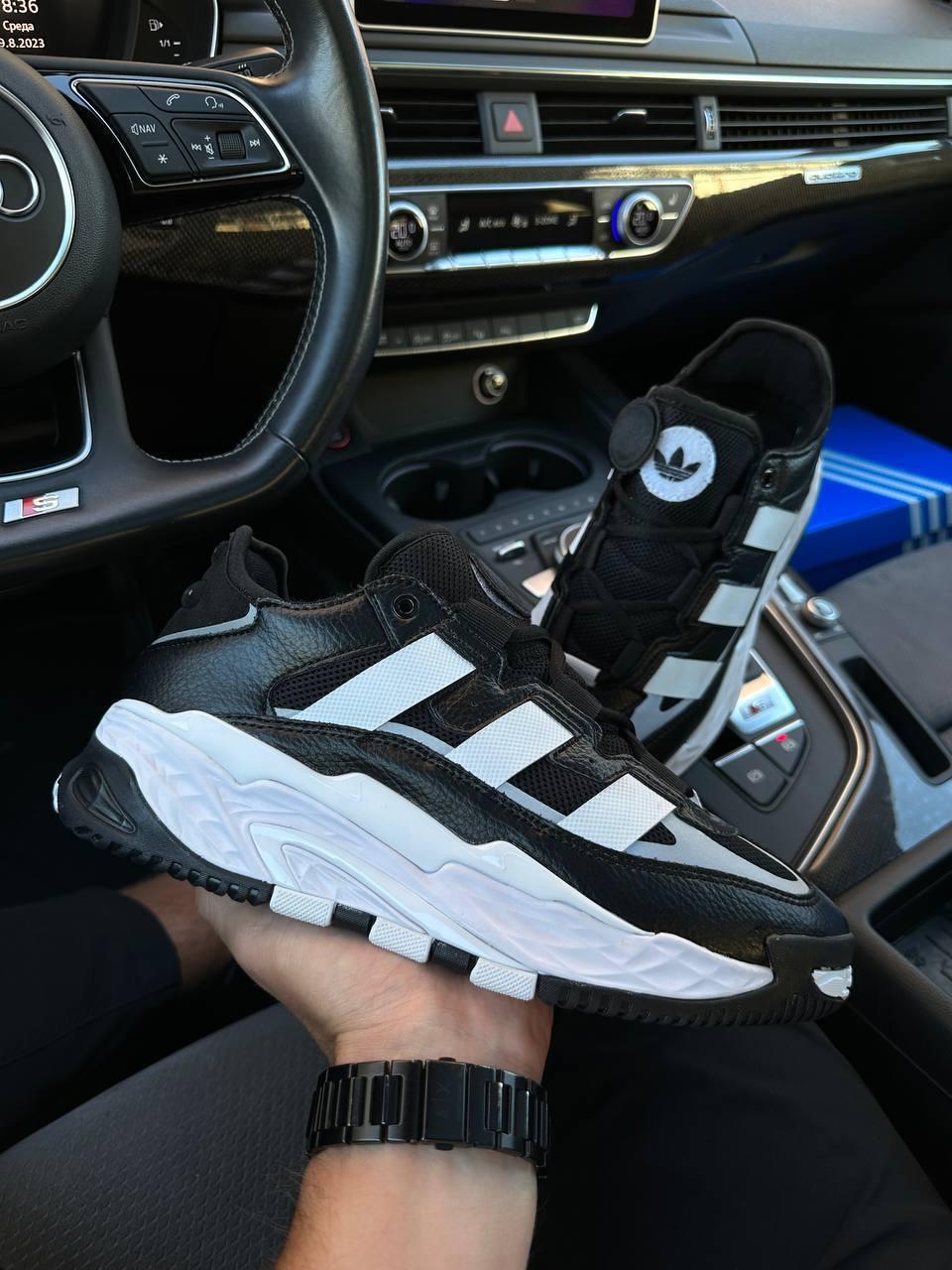 Чоловічі кросівки сітка шкіра Adidas Originals Niteball Black White Leather M, кеди текстиль шкіряне взуття 41