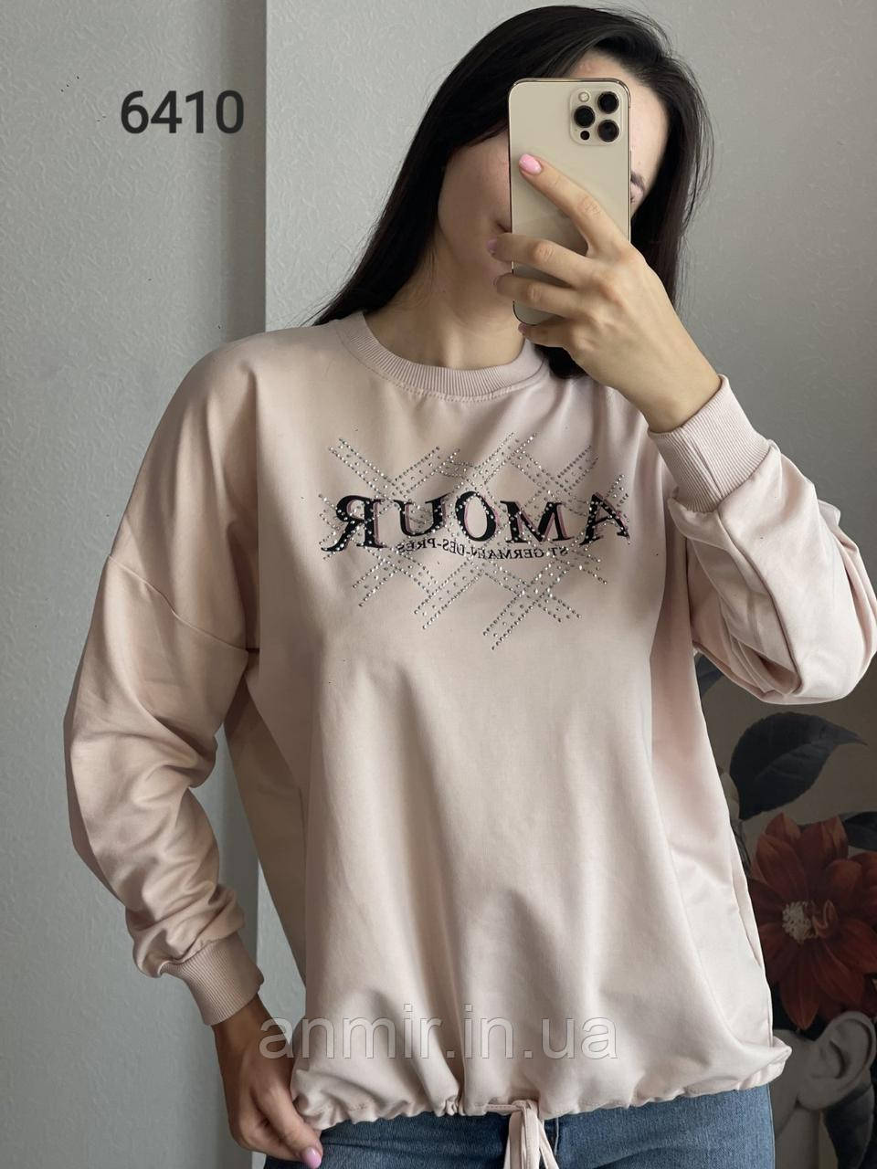 Кофта жіноча молодіжна із зав'язками знизу AMOUR двонитка норма розмір 46-52, колір уточнюйте під час замовлення