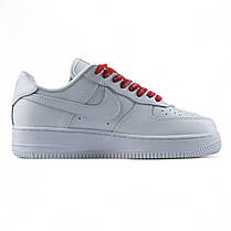 Кросівки Nike Air Force 1 Low Supreme White Найк Форс Супрем білі кеди червоні шнурки лого, фото 6