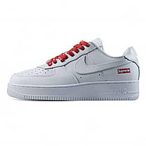 Кросівки Nike Air Force 1 Low Supreme White Найк Форс Супрем білі кеди червоні шнурки лого, фото 5