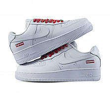 Кросівки Nike Air Force 1 Low Supreme White Найк Форс Супрем білі кеди червоні шнурки лого, фото 4