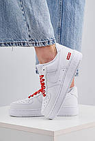 Кросівки Nike Air Force 1 Low Supreme White Найк Форс Супрем білі кеди червоні шнурки лого, фото 3