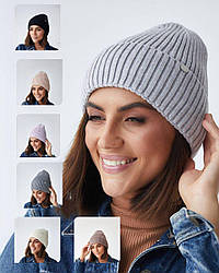 Тепла кашемірова шапка з відворотом на осінь-зиму, арт. 3497