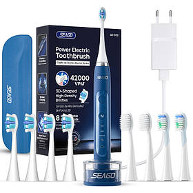 Електрична зубна щітка Seago SG982: звукова, доросла, з таймером, 8 насадок, 3 режими, чохол