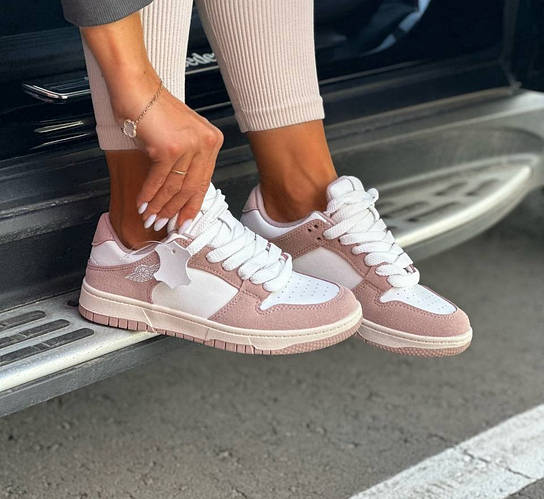 Кроссовки Женские Осенние Пресс Кожа Розовые с Белым, Женские Кеды ...