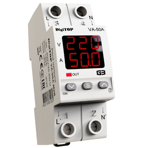 Реле напруги з контролем струму DigiTOP VA-50A M2R 4820118381282