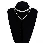 Довге вечірнє намисто, кольє-галстук Чокер із ланцюжком зі страз — сріблястий Aushal Jewellery