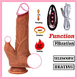 Фалоїмітатор із відростким вібратором із поштовхами ротацією й підігрівом на пульті, телескопічний Дилдо, інтимні, фото 10