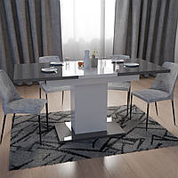Обідній розсувний стіл Неман ТВІСТ МДФ Білий глянець Сірий/Білий
