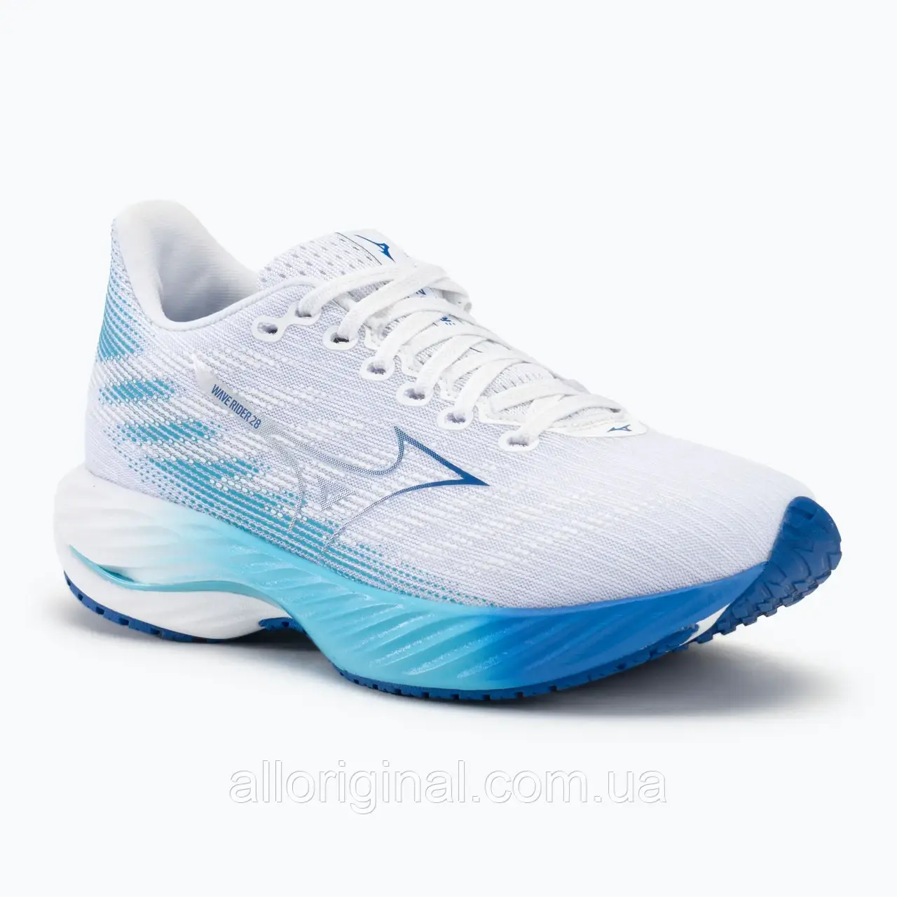 AllOriginal com ua Кросівки для бігу жіночі Mizuno Wave Rider 28 white/mugen blue/river blue РОЗМІРИ ЗАПИТУЙТЕ