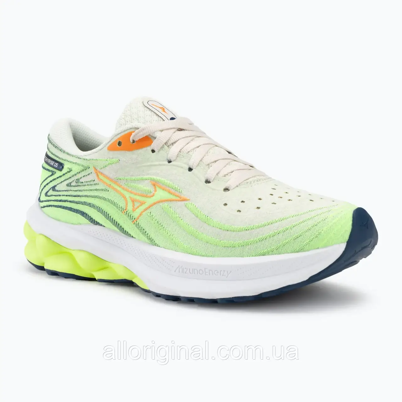 AllOriginal com ua Кросівки для бігу жіночі Mizuno Wave Skyrise 5 pristine/vibrant orange/mizuno neo lime