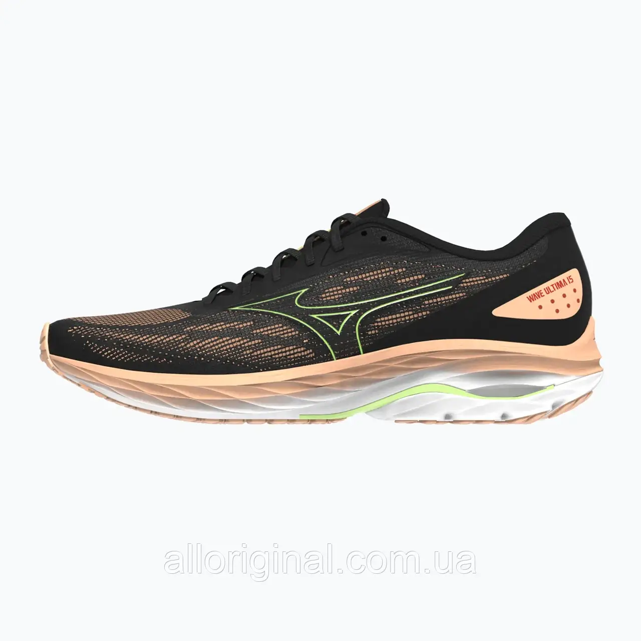 AllOriginal com ua Кросівки для бігу жіночі Mizuno Wave Ultima 15 black/mizuno neo lime/apricot ice РОЗМІРИ