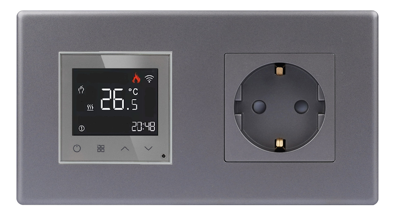 WiFi терморегулятор + Розетка З/К 1DAL | Сірий (P157-TR.WF-ST.GR), фото 1