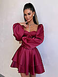 Жіноча атласна корсетна міні сукня з пишною спідницею та об'ємними рукавами, фото 2
