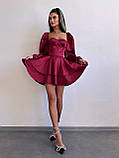 Жіноча атласна корсетна міні сукня з пишною спідницею та об'ємними рукавами, фото 4