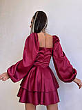 Жіноча атласна корсетна міні сукня з пишною спідницею та об'ємними рукавами, фото 3