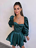 Жіноча атласна корсетна міні сукня з пишною спідницею та об'ємними рукавами, фото 8