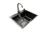 Комплект мийка + змішувач Romzha Arta U-550S Max BL (A). Чорна мийка з нержавіючої сталі зі змішувачем, фото 3