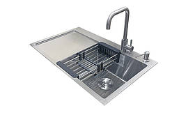 Комплект мийка + змішувач Romzha Caravela 78R (B). Сталева мийка зі змішувачем на кухню