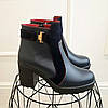 Черевики жіночі шкіряні синього кольору, високий стійкий каблук, фото 2