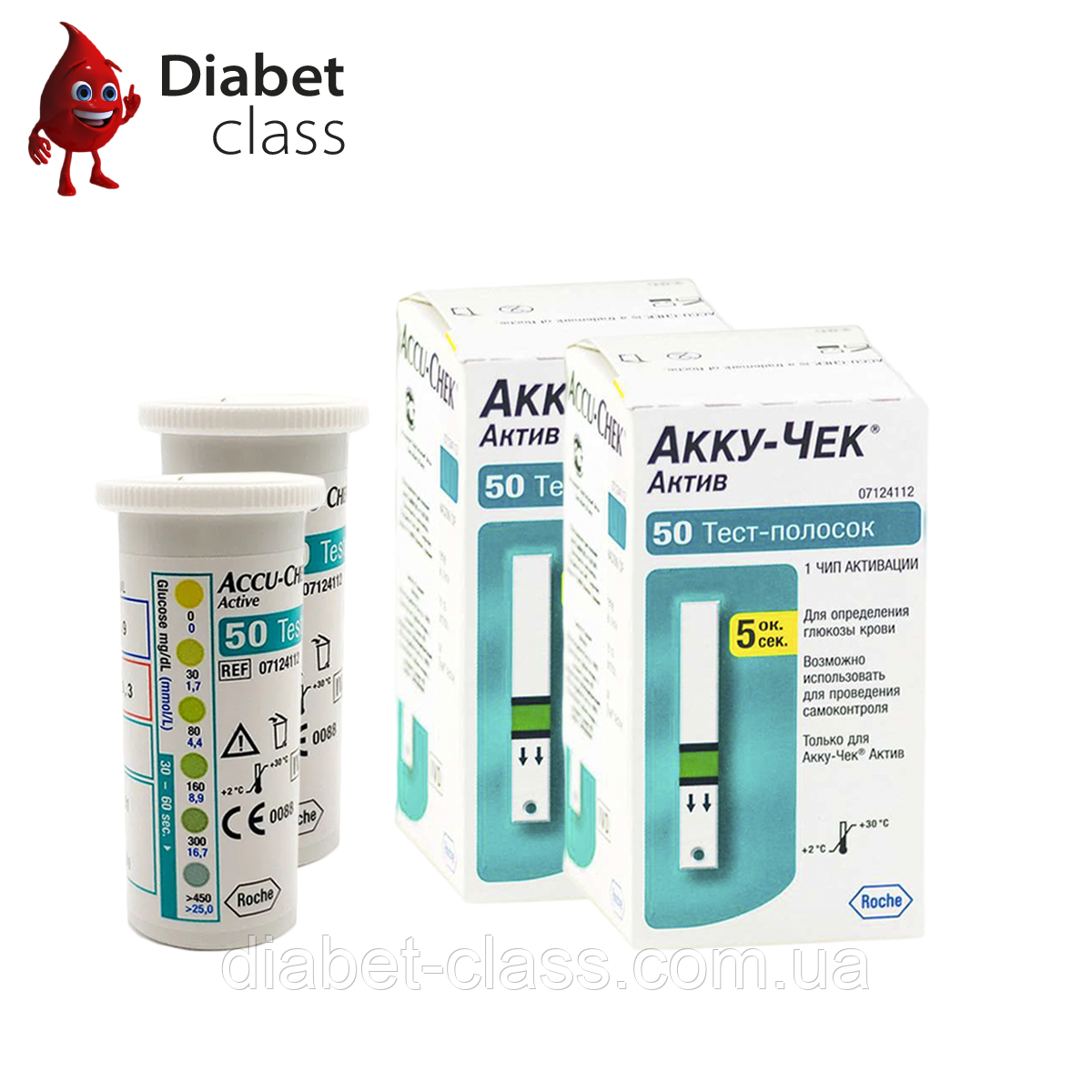 Тест-смужки Акку-Чек Актив (Accu-Chek Active) 100 шт. у 2 флаконі по 50 шт. в пакованні