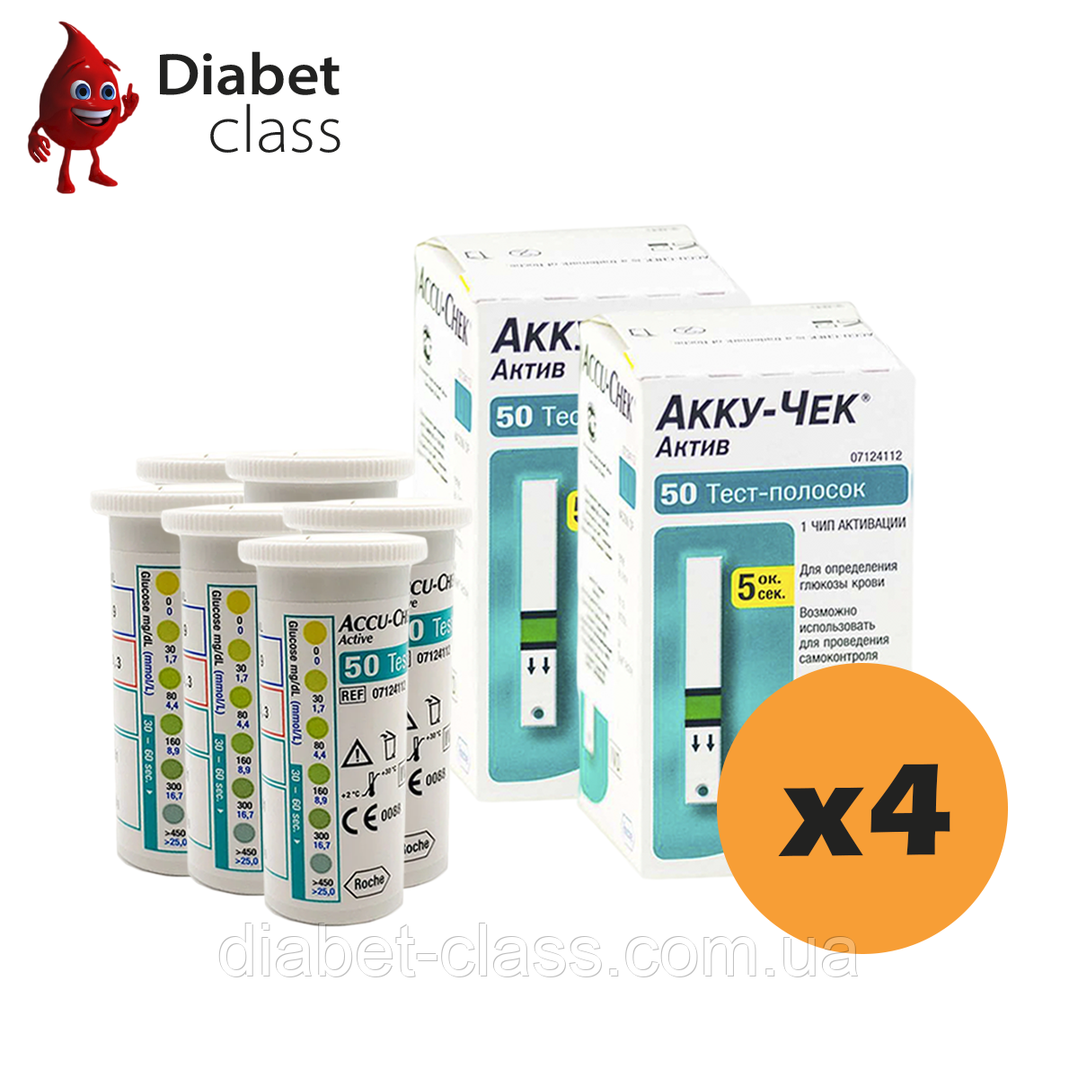 Тест-смужки Акку-Чек Актив (Accu-Chek Active) 400 шт. в 8 флаконах по 50 шт в упаковці