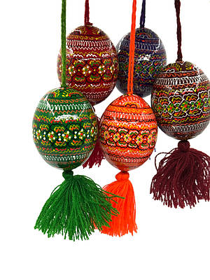 Великодні писанки з китицею на шнурку розписні набір 5 шт / Писанка дерев'яна декоративна