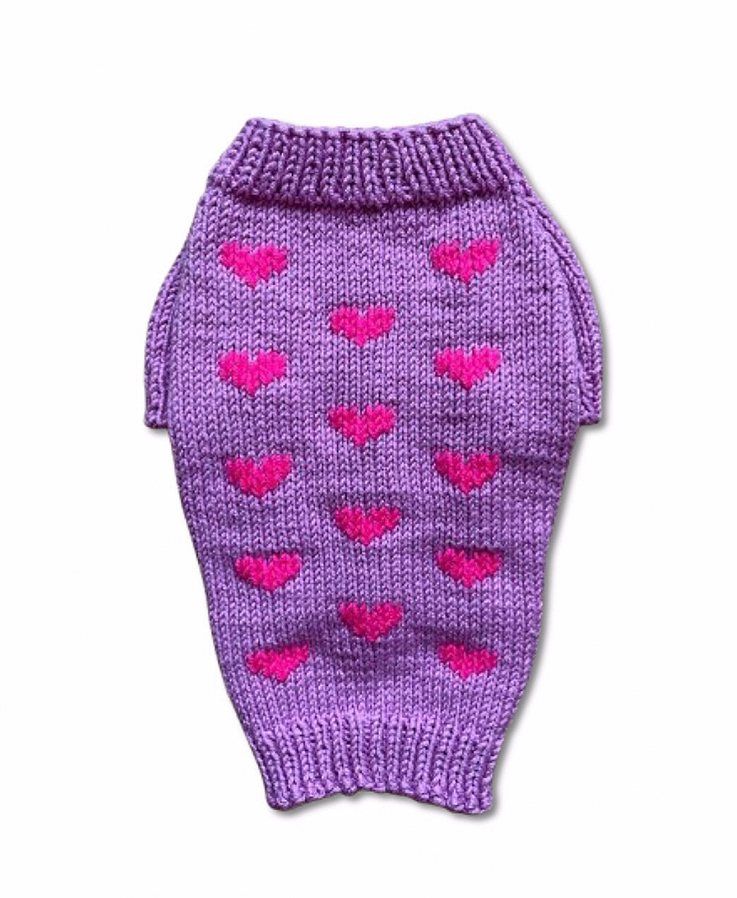 В'язаний Светр для Собак та Кішок з Сердечками Hand Made Розмір S Колір Бузковий (01041)