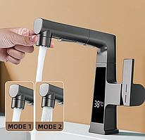 Кухонний змішувач Platinum A236 PVD чорний розсувний з лійкою та індикатором температури