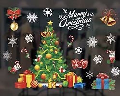 Новорічні наклейки на скло "Ялинка з подарунками" - розмір наклейки 35*50см, силікон