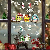 Новорічні наклейки сови на гілці - розмір стікера 25*70см, силікон