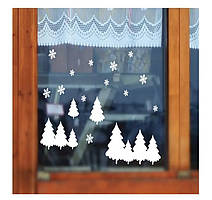 Новорічні наклейки сніжинки та ялинки - розмір стікера 25*35см, силікон