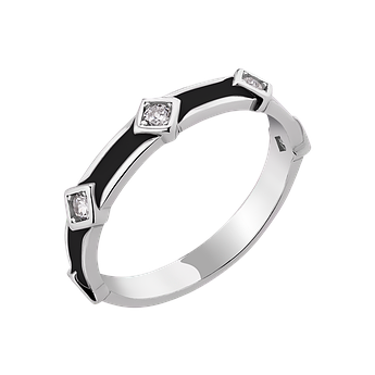Срібна каблучка з чорною емаллю та п'ятьма маленькими білими фіанітами