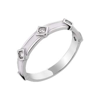 Срібна каблучка з білою емаллю та п'ятьма маленькими білими фіанітами